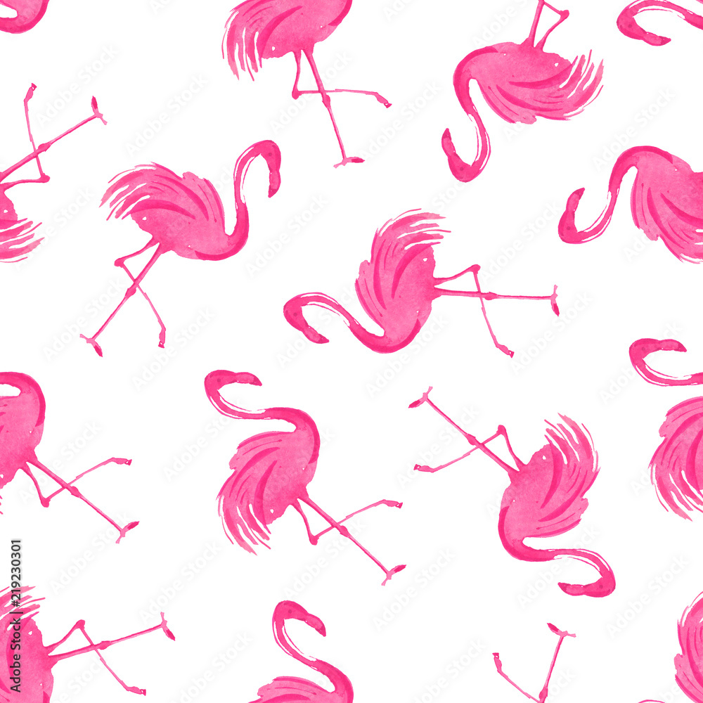 Fototapeta premium Seamless background with pink flamingos.