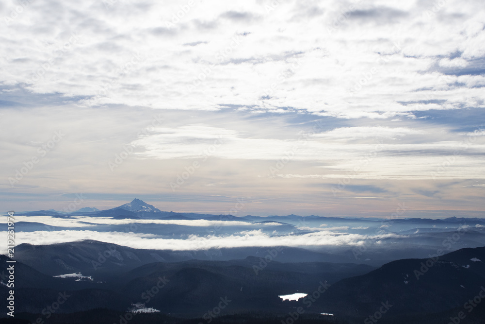 Foggy horizon with Mt Jefferson in the distance