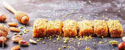 Homemade baklava with nuts and honey. photo