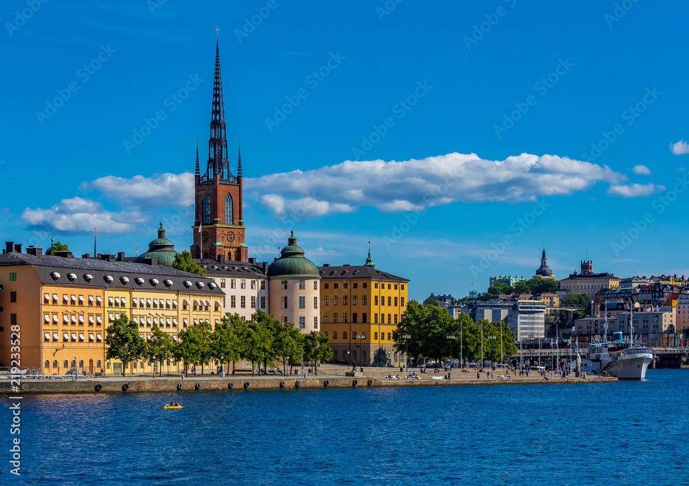 View onto Stockholm old town Gamla Stan and Riddarholmen church in Sweden View onto Stockholm old town Gamla Stan and Riddarholmen church in Sweden