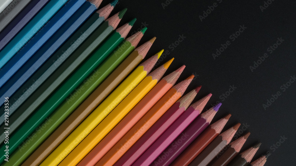 Pencils  On Black Background Close-up
