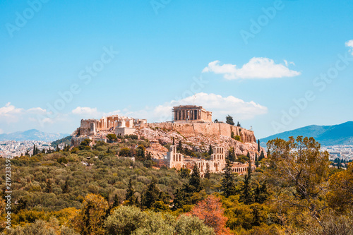 Acropolis and the Parthenon front Panoramic view in Athens Greece