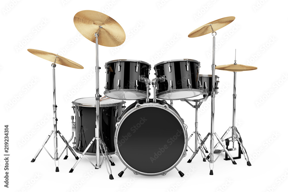 Naklejka premium Professional Rock Black Drum Kit. Renderowanie 3d