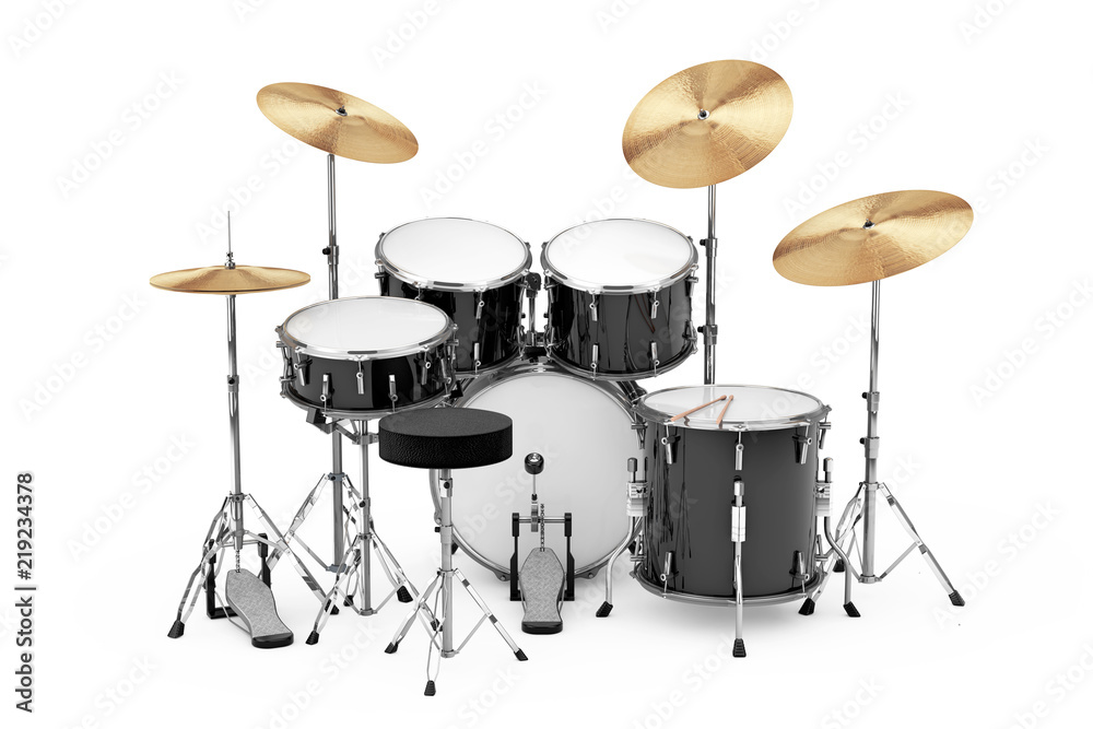 Professional Rock Black Drum Kit. 3d Rendering Professional Rock Black Drum Kit. 3d Rendering
