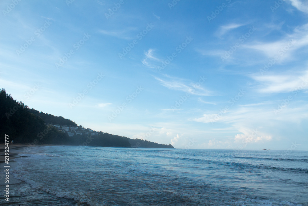 Blue morning sea Nai Yang Beach, Phuket, Thailand
