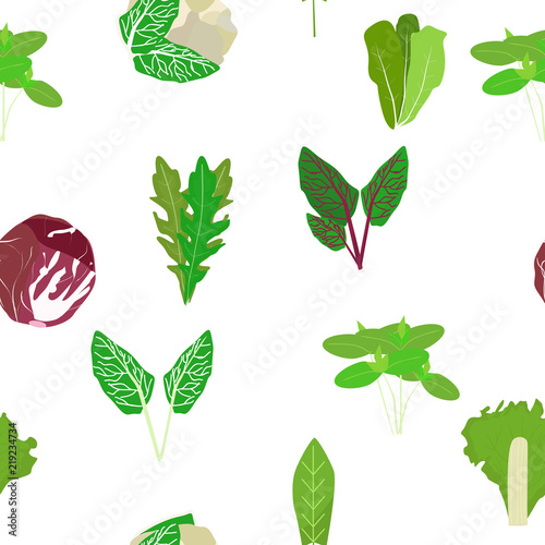 Pattern seamless a set of lettuce leaf stickers on an isolated background