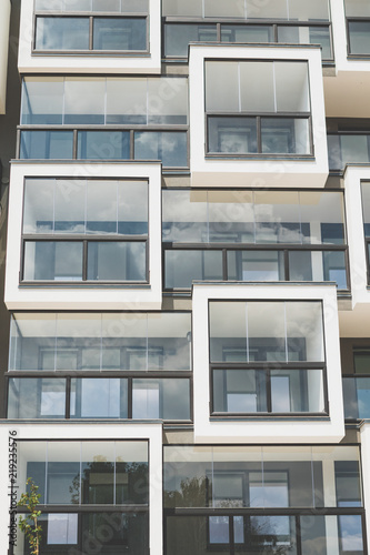 balconies of a building, a building in a residential area. © Denys