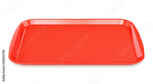 Red plastic food tray isolated on white
