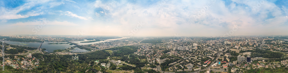 Aerial view 360 degrees panorama of Kiev above the National Botanical Garden named after M.M. Grishka.