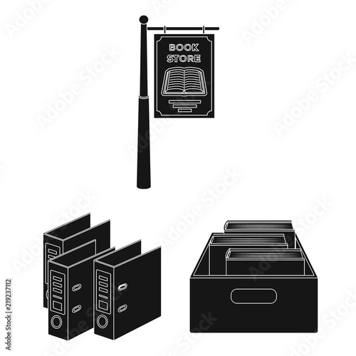 Library and bookstore black icons in set collection for design. Books and furnishings vector symbol stock web illustration.