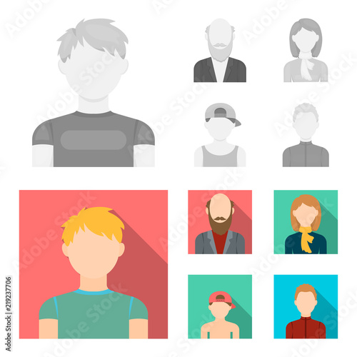 Boy in a cap, redheaded teenager, grandfather with a beard, a woman.Avatar set collection icons in monochrome,flat style vector symbol stock illustration web.
