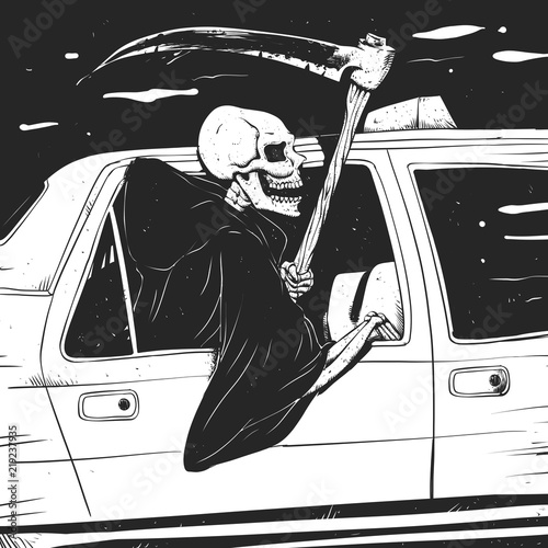 Passenger taxi grim - black and white - gothic reaper 