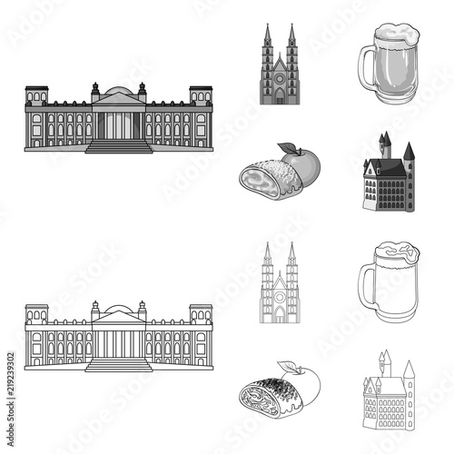 Country Germany outline,monochrome icons in set collection for design. Germany and landmark vector symbol stock web illustration.