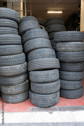 Stacks of car tyres