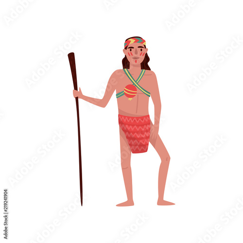 American Indian man character in traditional national clothes vector Illustration on a white background