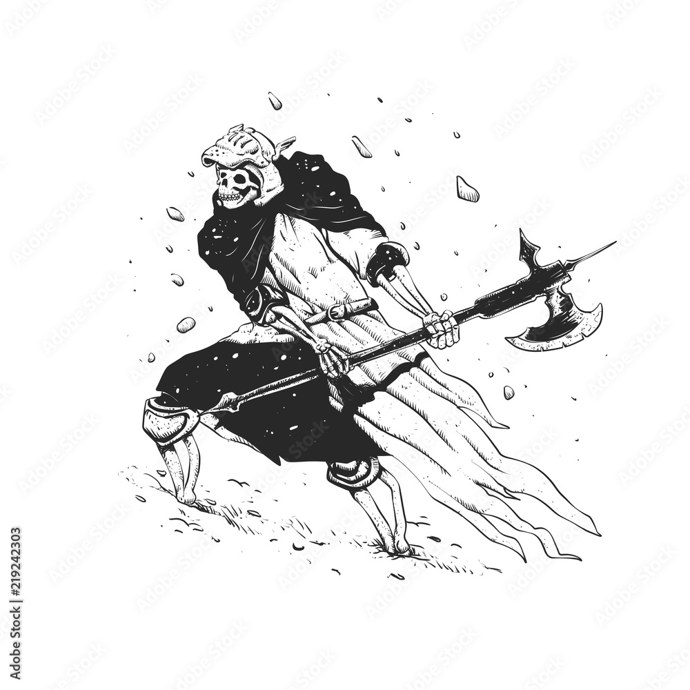 Skull knight in the snow - black and white - medieval grim reaper Skull knight in the snow - black and white - medieval grim reaper