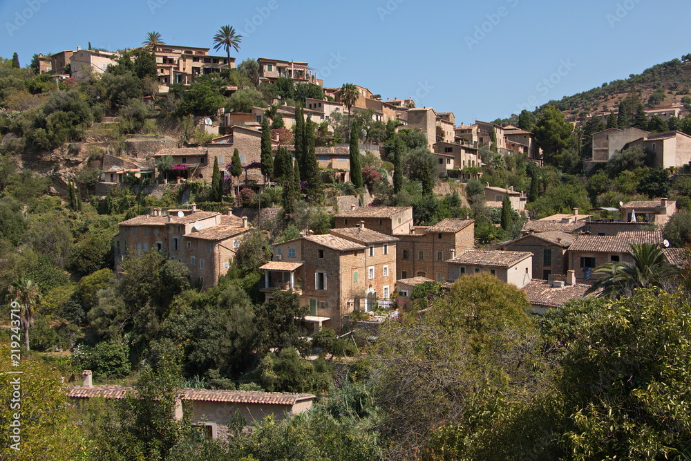 Coastal village Deia at the road MA10 in Tramuntana Mountains on Mallorca
