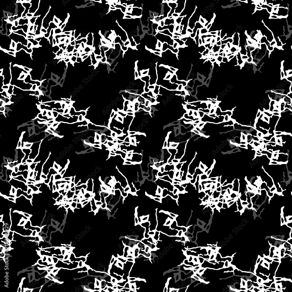 UFO military camouflage seamless pattern in black, grey and white colors