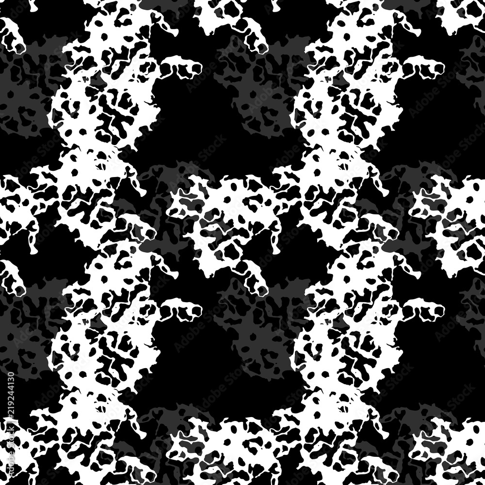 UFO military camouflage seamless pattern in black, grey and white colors UFO military camouflage seamless pattern in black, grey and white colors