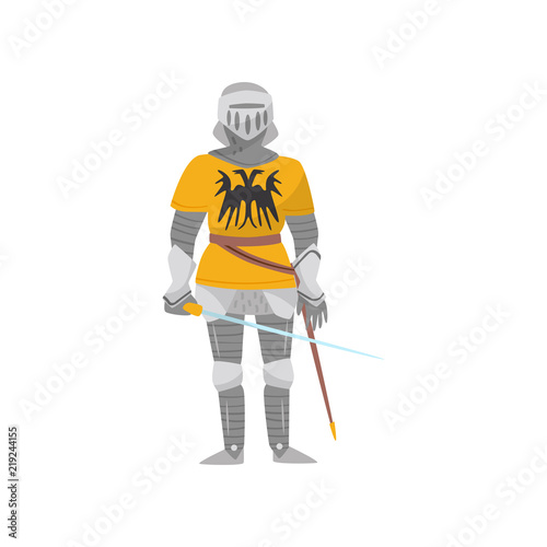 Medieval armored knight warrior character with weapon vector Illustration on a white background