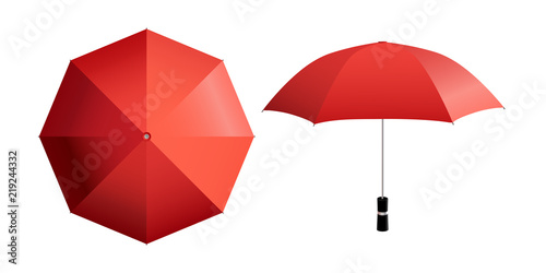 Red umbrella vector illustration. Top and side view of open parasol isolated on white (any) background