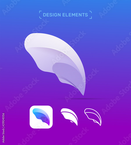 Origami paper airplane wing logo template concept. 3d, Flat and line art style. Application icon