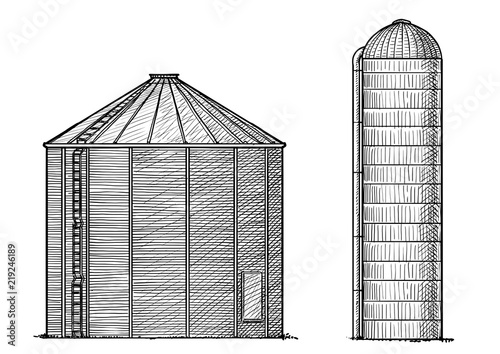 Silo illustration, drawing, engraving, ink, line art, vector photo