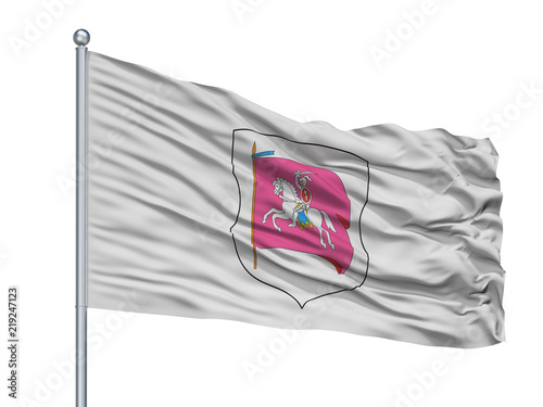 Recyca City Flag On Flagpole, Country Belarus, Isolated On White Background photo