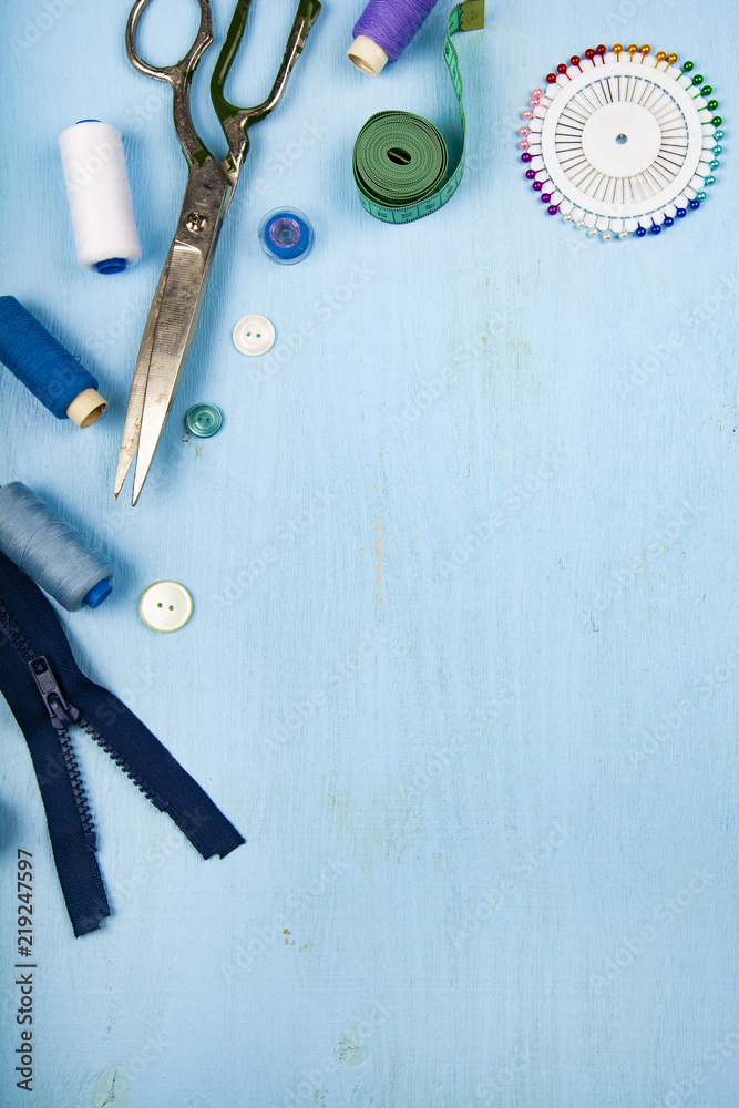 custom made wallpaper toronto digitalSewing accessories on a blue  background