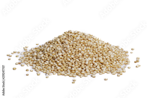 Healthy white quinoa seeds isolated on white background, Healthy food habits and concept of balanced diet