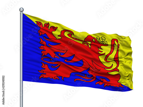 Sint Truiden City Flag On Flagpole, Country Belgium, Isolated On White Background photo