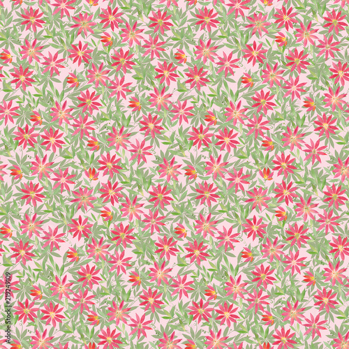 seamless pattern watercolor illustration, curly red  flowers Clematis on green blue claret background. Illustration for printing on fabric, 