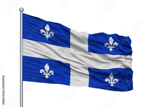 Quebec City Flag On Flagpole, Country Canada, Isolated On White Background
