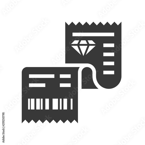 jewelry shop receipt with bar code icon, glyph style
