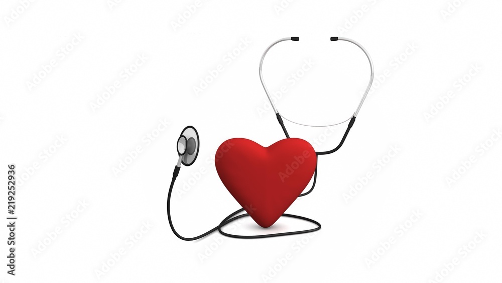 Red heart with Stethoscope on white background. 3d rendering