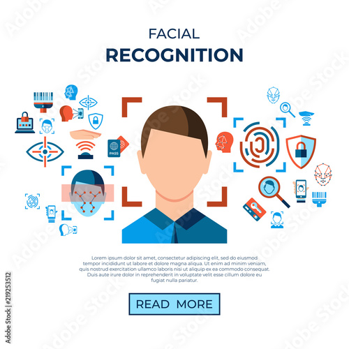 Digital vector facial recognition icons set