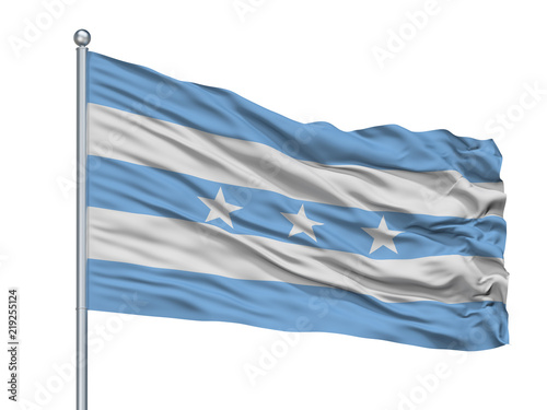 Guayaquil City Flag On Flagpole, Country Ecuador, Isolated On White Background