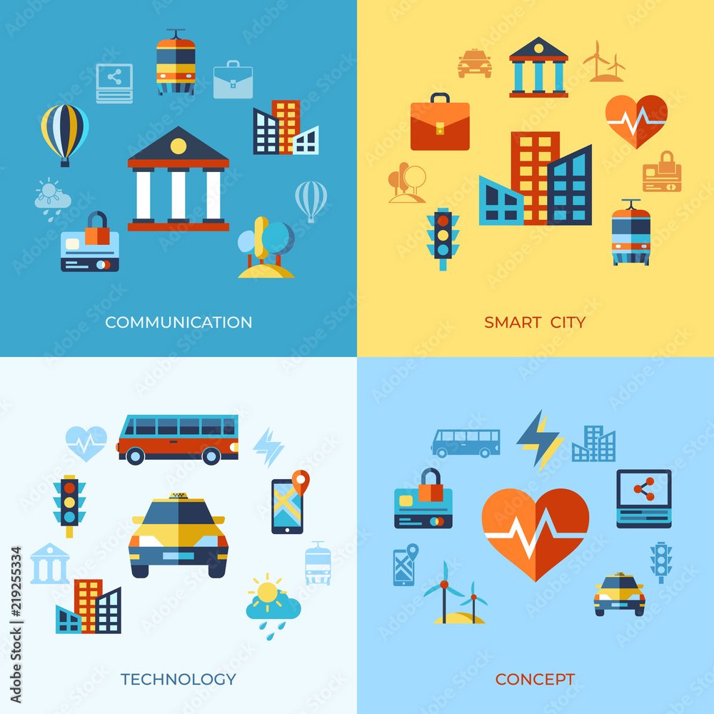 Digital vector smart city icons set