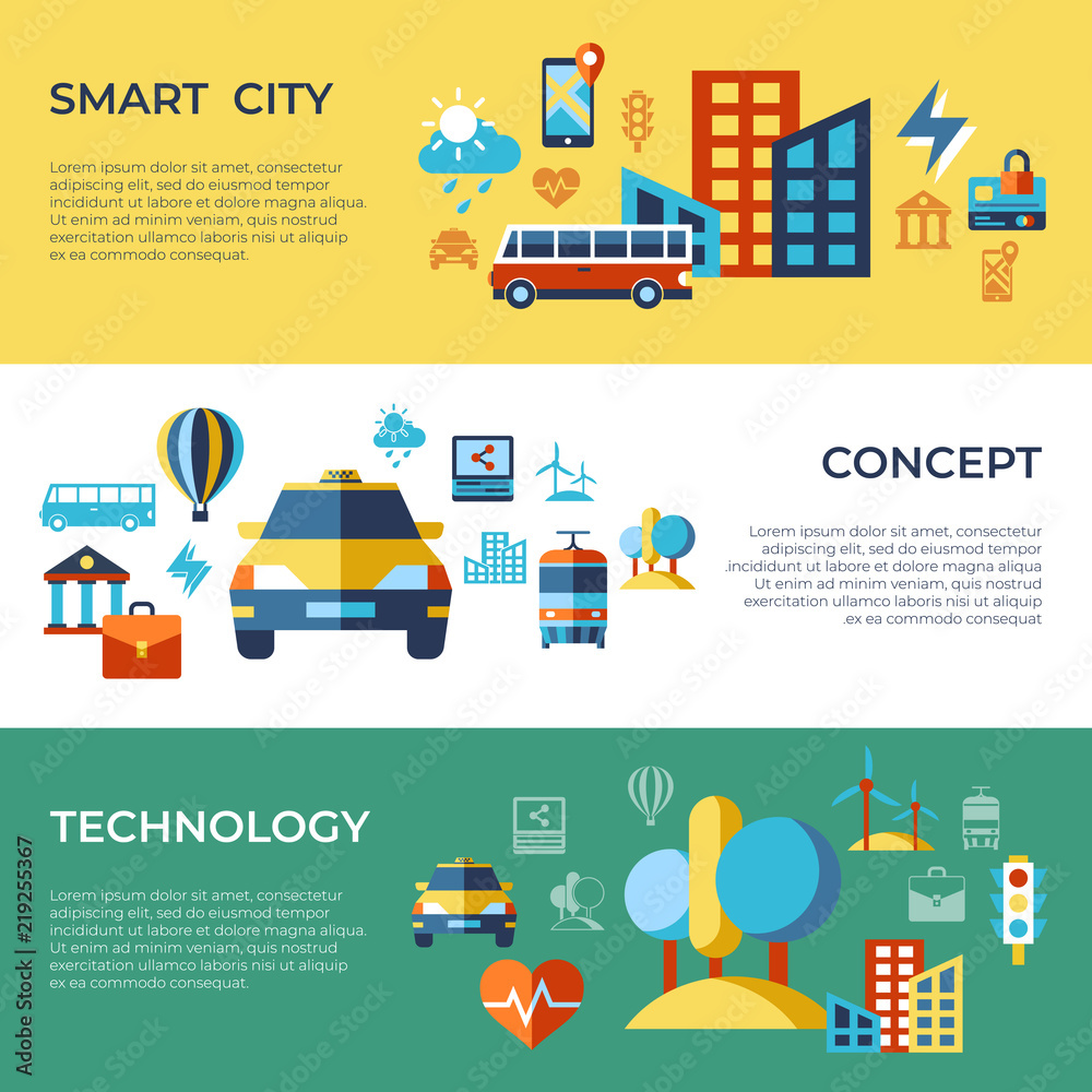 Digital vector smart city icons set Digital vector smart city icons set