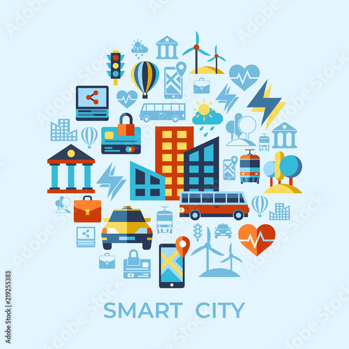 Digital vector smart city icons set