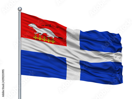 Saint Malo City Flag On Flagpole, Country France, Isolated On White Background