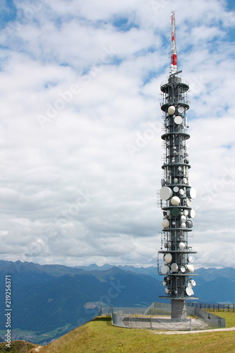 Communication repeater antenna tower on the mountain top