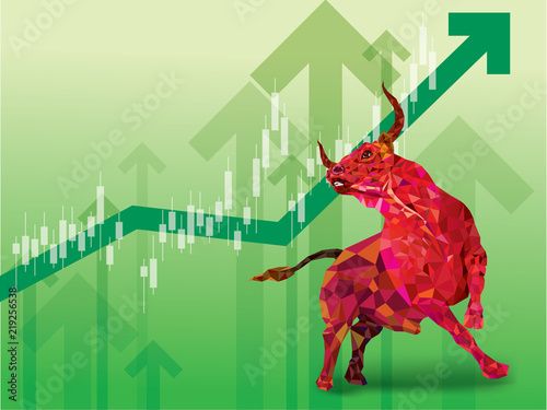 Bullish symbols on stock market vector illustration. vector Forex or commodity charts, on abstract background. The symbol of the the bull. The growing  market. © happysunstock
