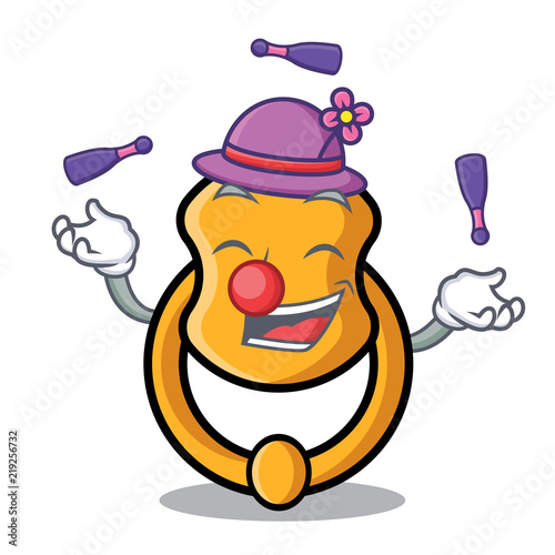 Juggling vintage door knocker on mascot cartoon