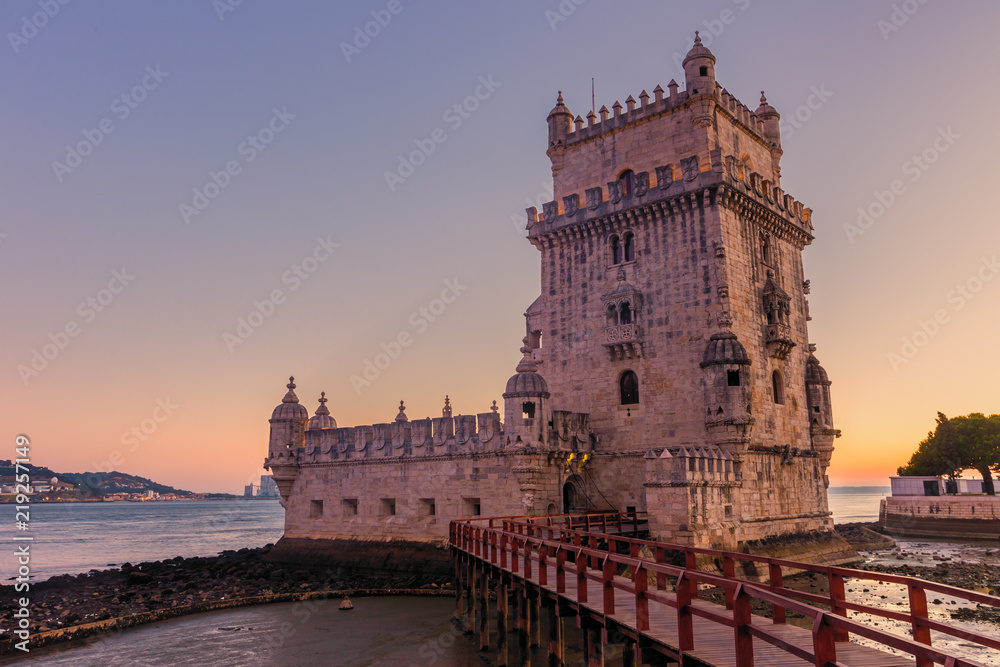 Belem tower in Lisbon during twilight ,Portugal