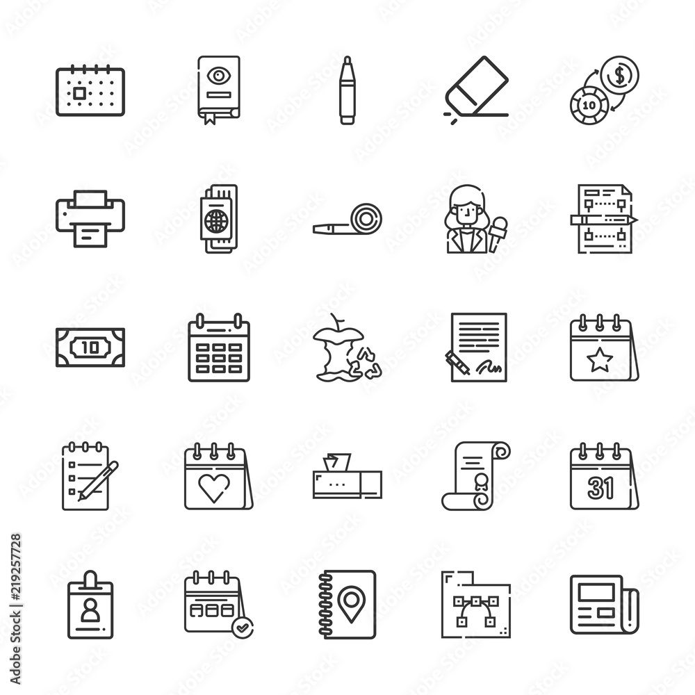 Collection of 25 paper outline icons Collection of 25 paper outline icons