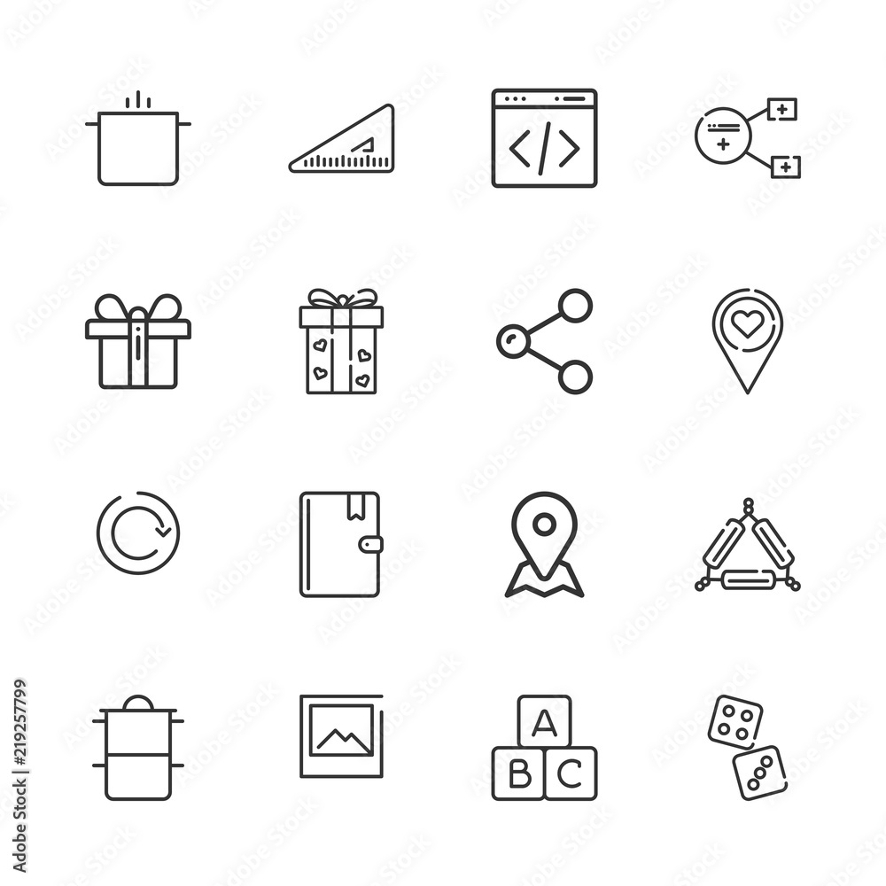 Collection of 16 square outline icons