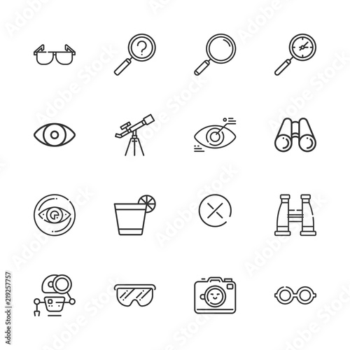Collection of 16 optical outline icons