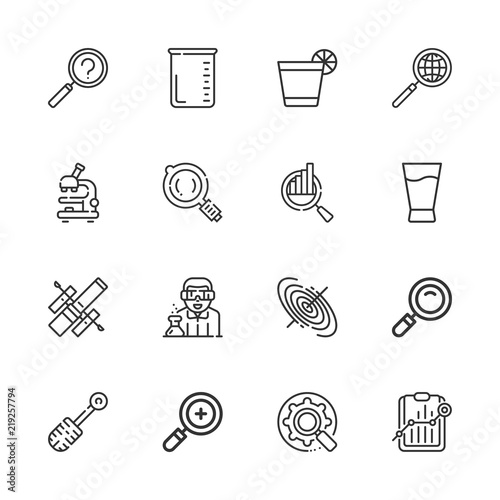 Collection of 16 research outline icons