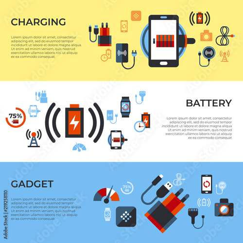Digital vector wireless charging icons set